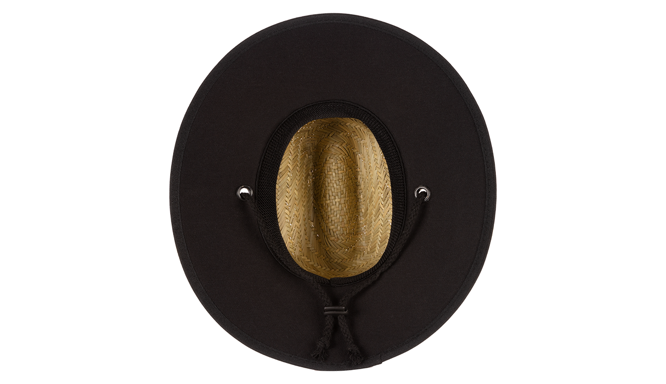 Stylish black sun hat with a wide brim and straw interior, designed for infants and toddlers by BinkyBro.