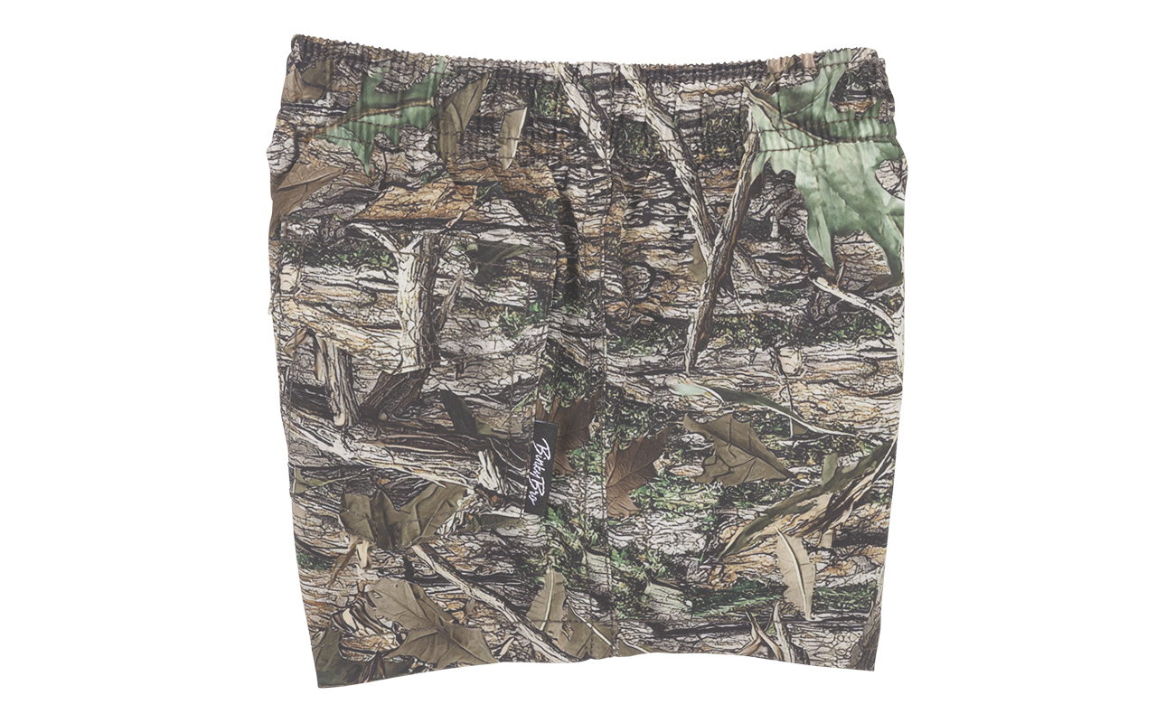 Camo-patterned shorts featuring an elastic waistband, designed for active kids who embrace the surf-snow-skate lifestyle.