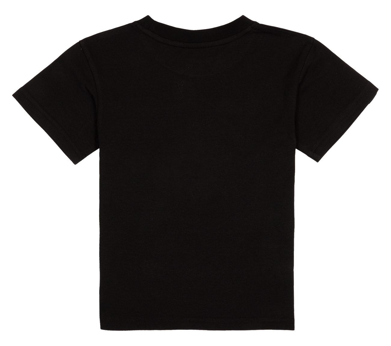 Black short-sleeve t-shirt for kids, featuring a simple and stylish design, perfect for a surf-inspired lifestyle.
