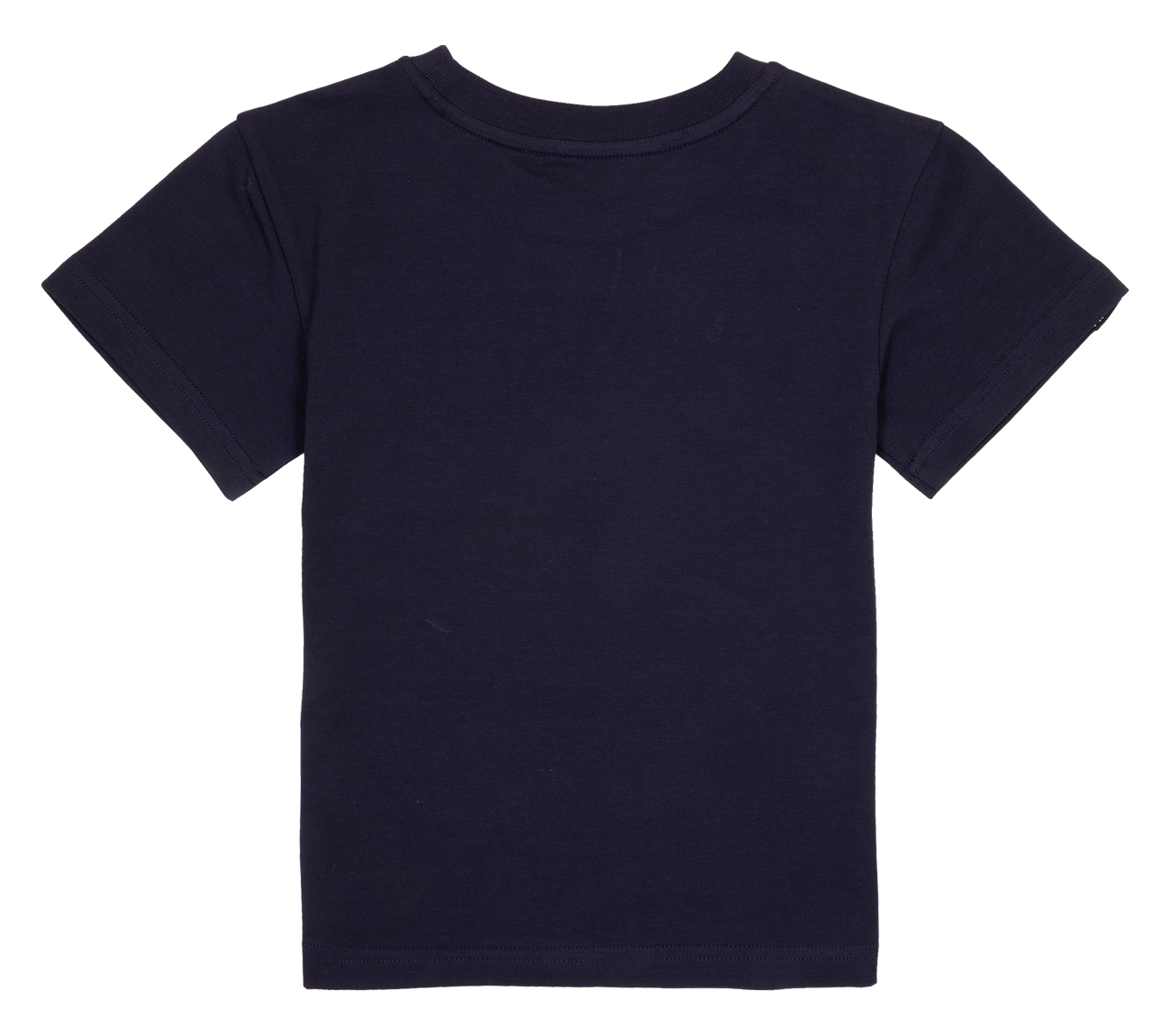 Navy blue short-sleeve t-shirt for kids, featuring a classic crew neck design and a simple, stylish look.