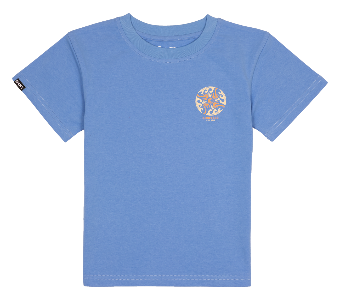 Light blue youth t-shirt featuring a vibrant flame graphic on the chest, perfect for active kids.
