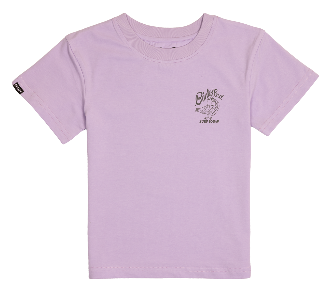Light purple kids' t-shirt featuring a stylish "Surf Squad" graphic on the chest, perfect for young surf enthusiasts.