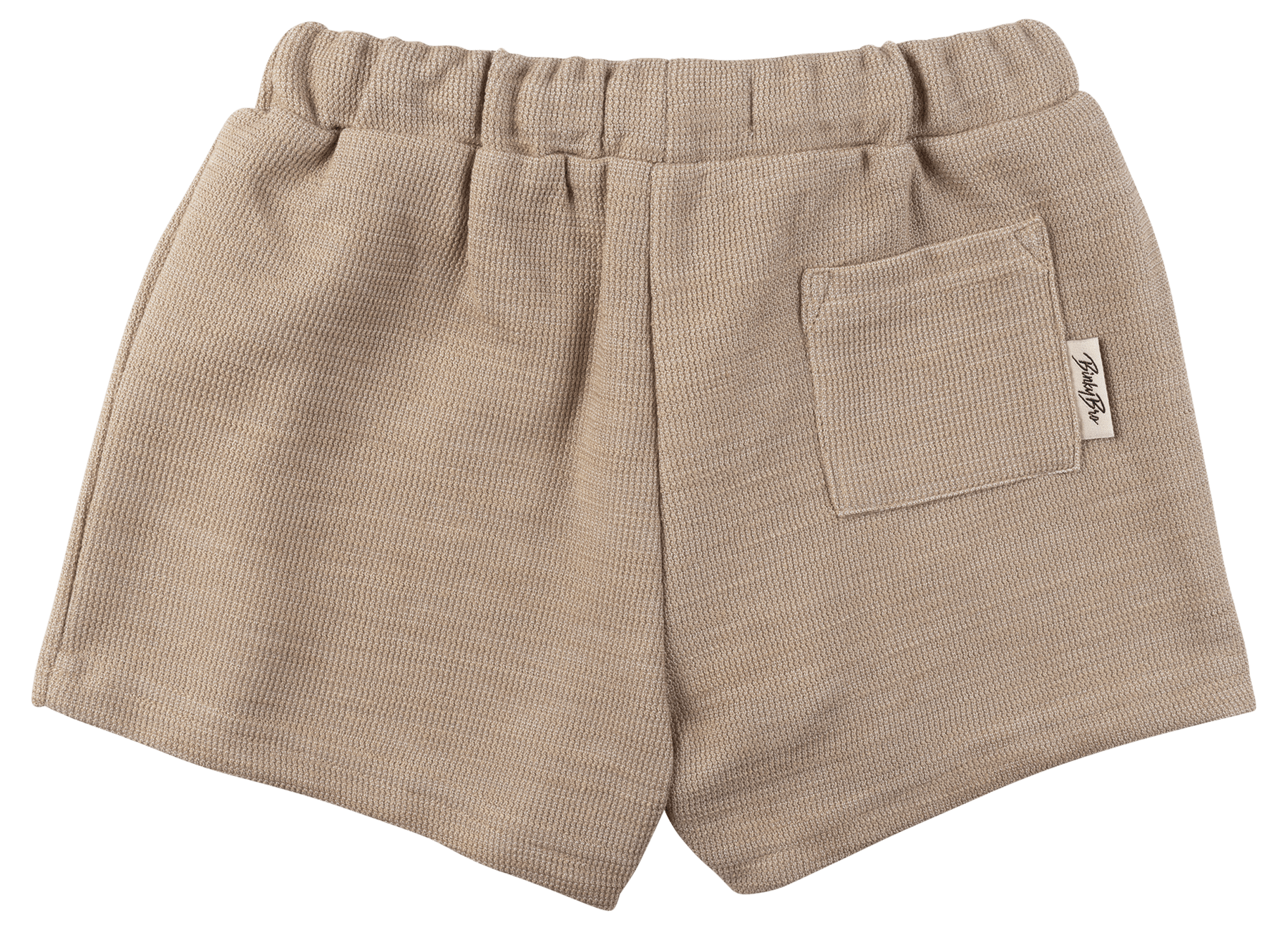 Bodee Solid Sand shorts in a soft beige fabric with an elastic waistband and a back pocket for kids.