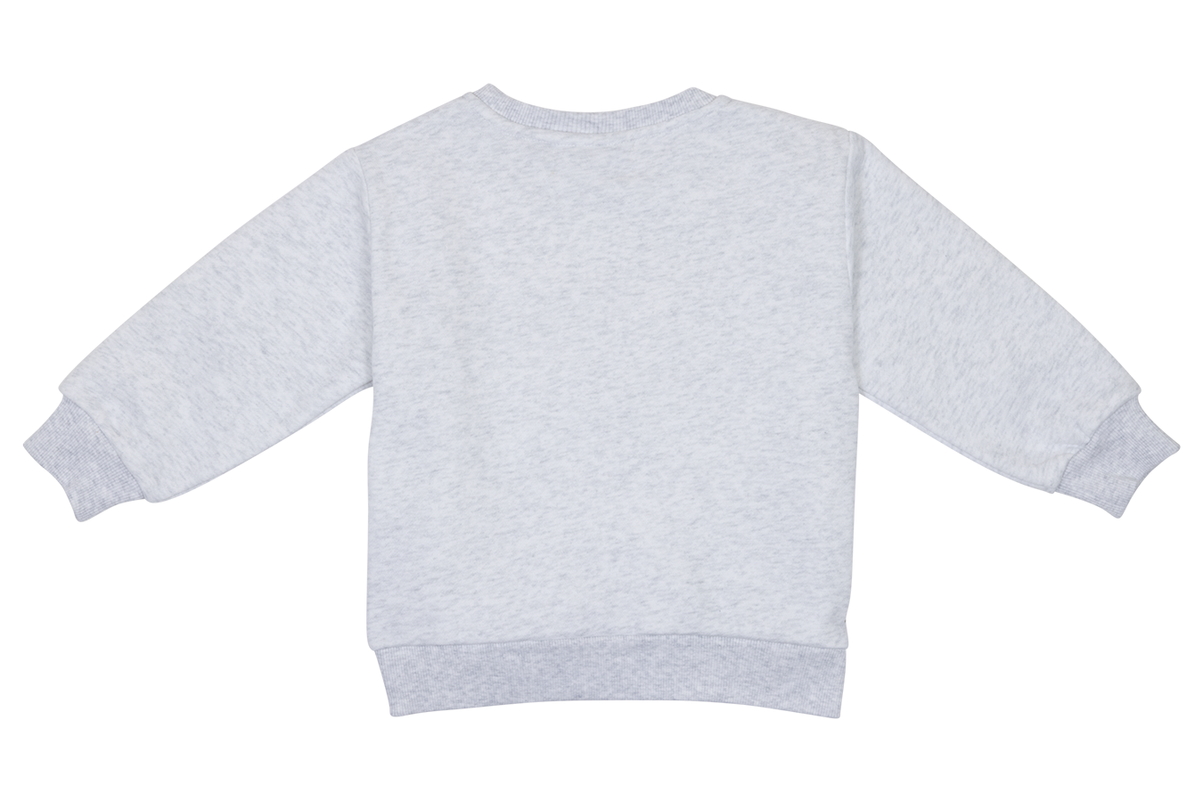 Light gray sweatshirt with a classic crew neck and ribbed cuffs, designed for infants and toddlers. Perfect for casual wear.