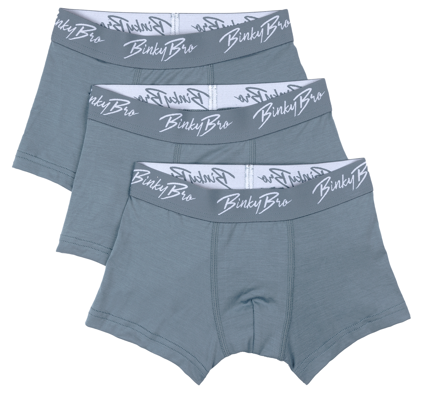 Stylish blue briefs featuring a comfortable waistband with BinkyBro branding, perfect for active kids.