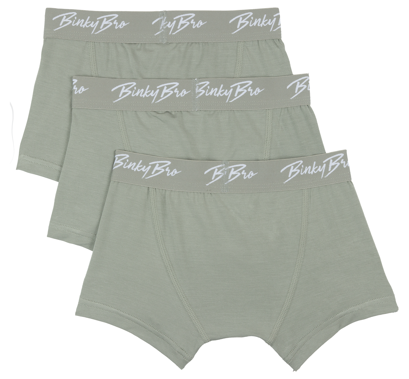 Soft green Last Chance Briefs for kids, featuring a comfortable fit and stylish BinkyBro logo waistband.