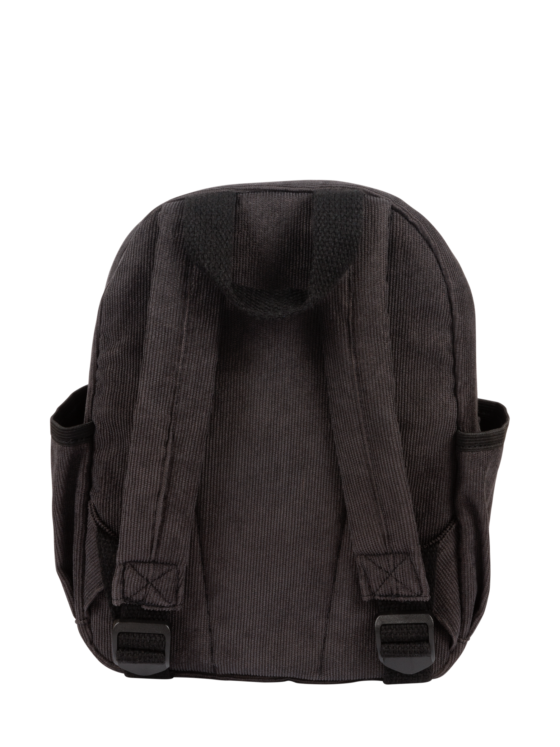 Stylish charcoal cord backpack with adjustable straps and side pockets, perfect for kids on the go.