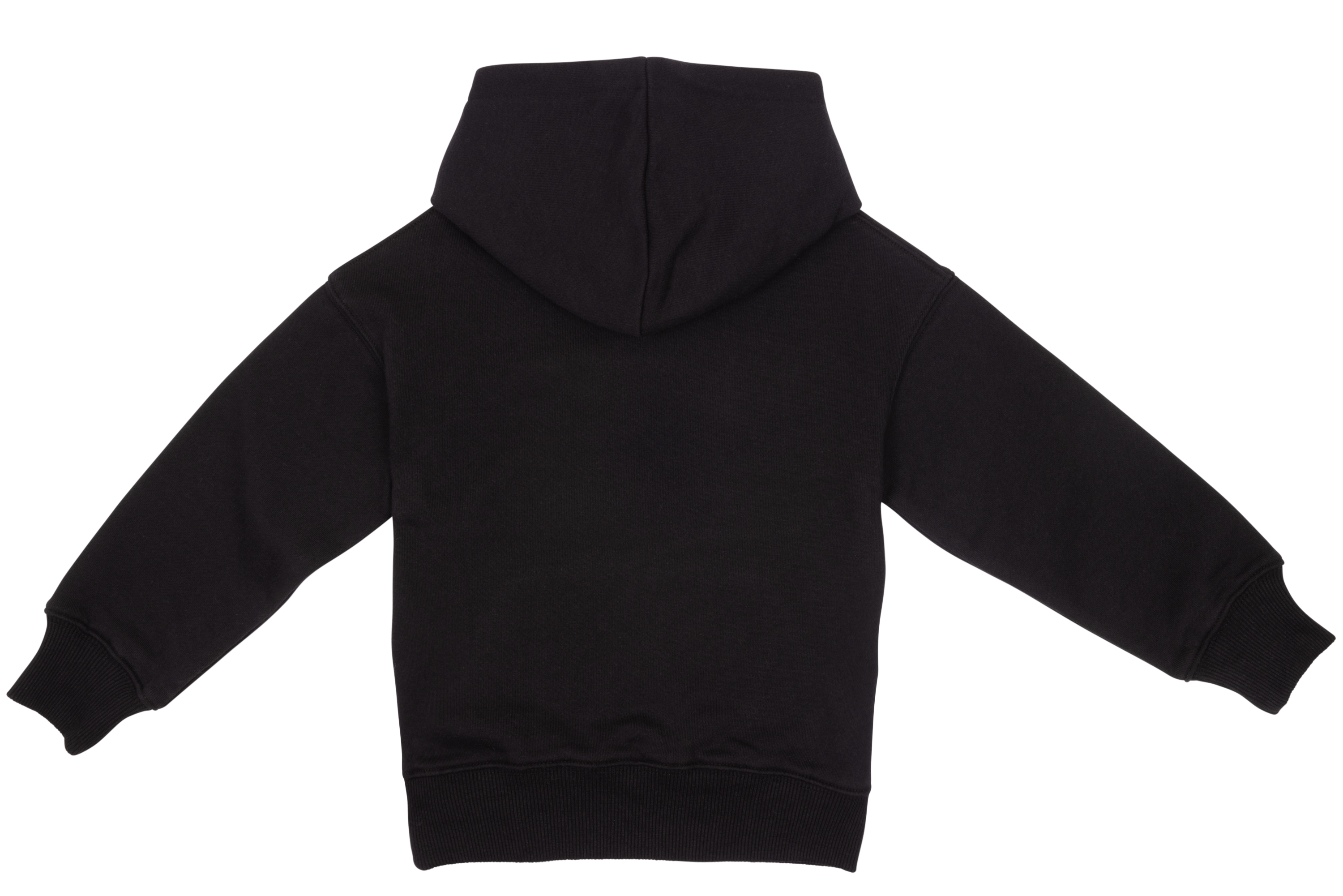 Classic black hoodie for kids featuring a cozy hood and a simple design, perfect for stylish layering.