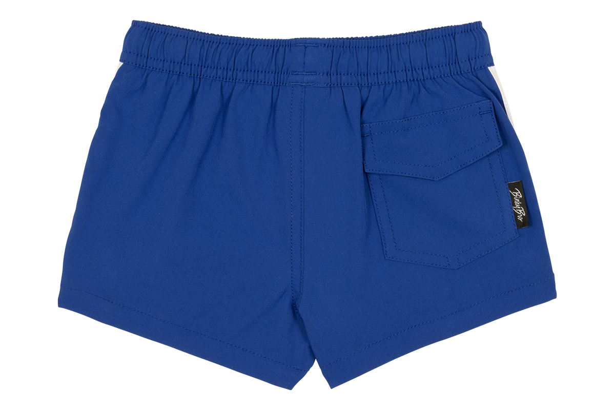Blaze Royal shorts in vibrant blue with an elastic waistband and a back pocket, perfect for active kids.