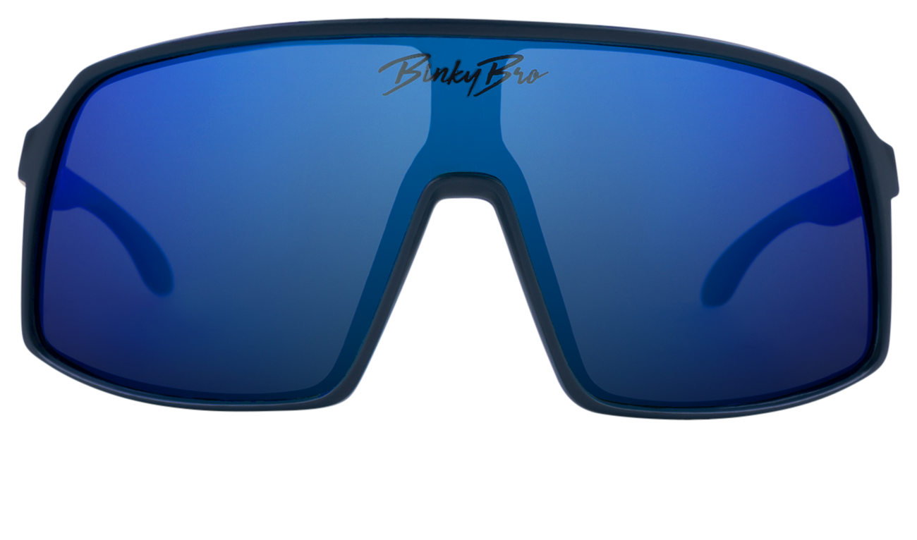 Navy Monteverde sunglasses with large blue lenses and a sleek frame, designed for stylish outdoor adventures.