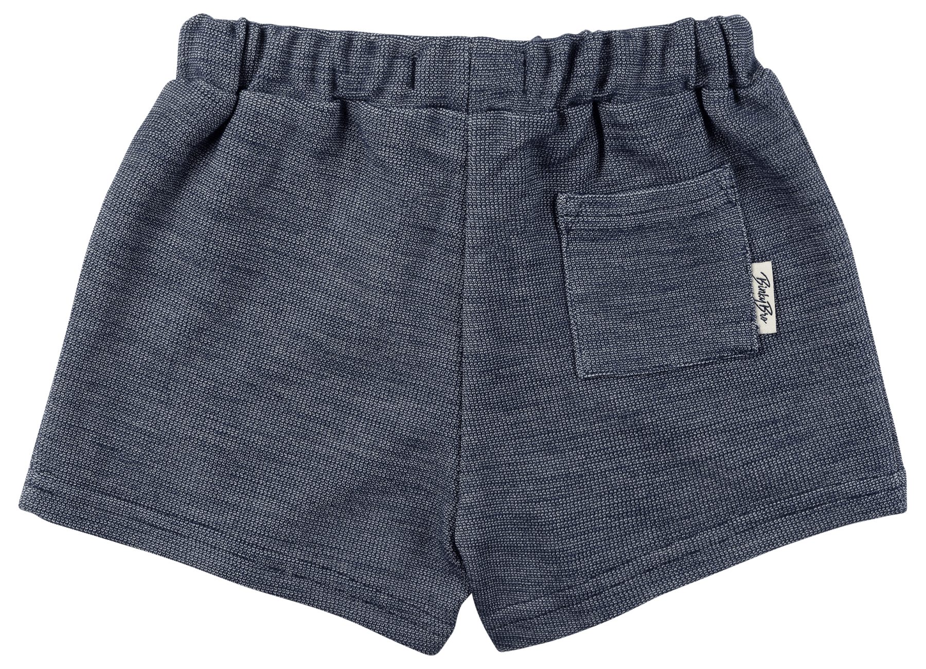 Solid navy shorts with an elastic waistband and a back pocket, designed for infants and toddlers. Stylish and comfortable.