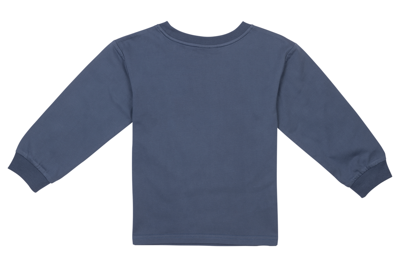 Blue long sleeve shirt for infants and toddlers, featuring a simple design and comfortable fit for everyday wear.