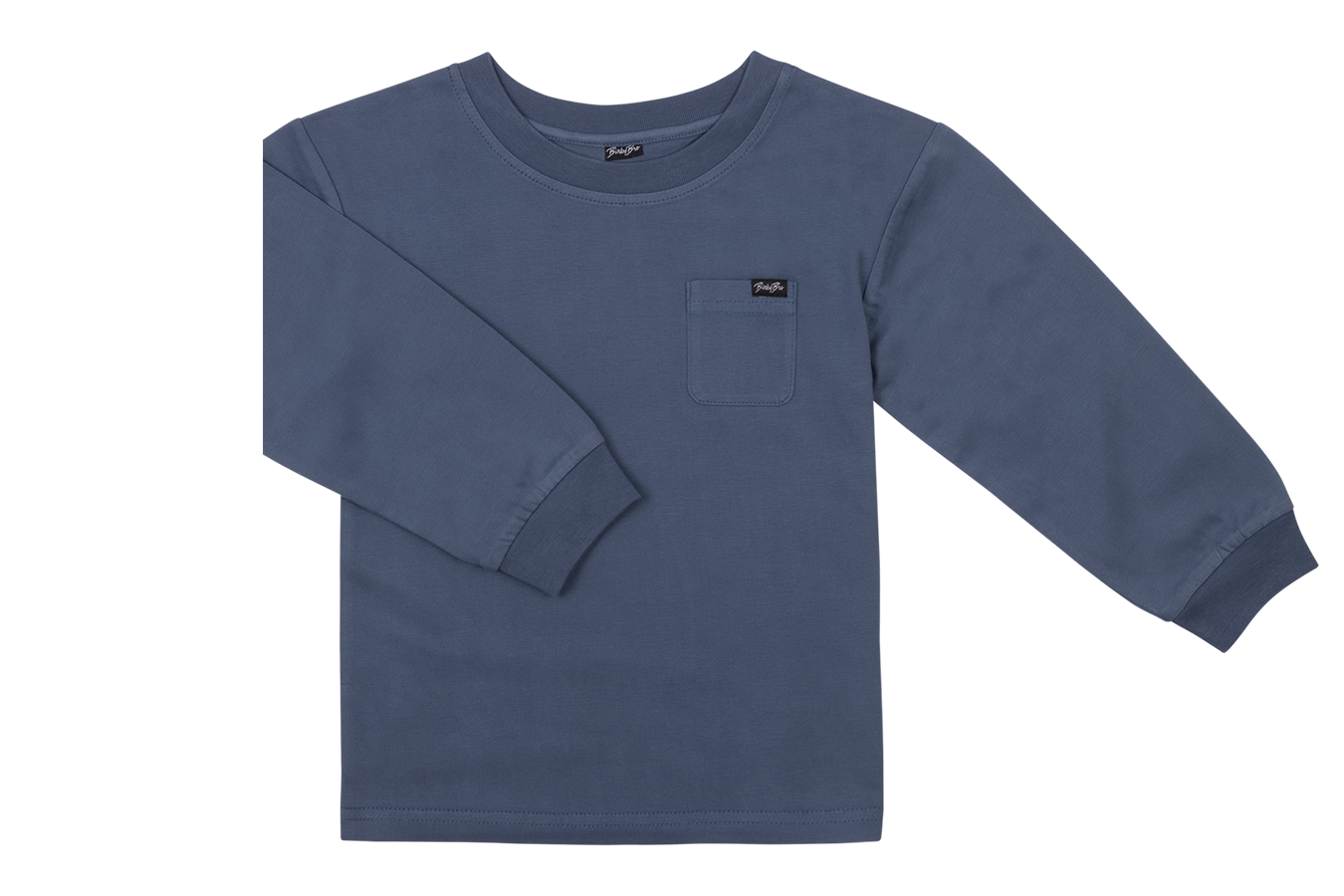 Blue long sleeve shirt featuring a chest pocket and a comfortable fit for infants and toddlers, perfect for casual wear.
