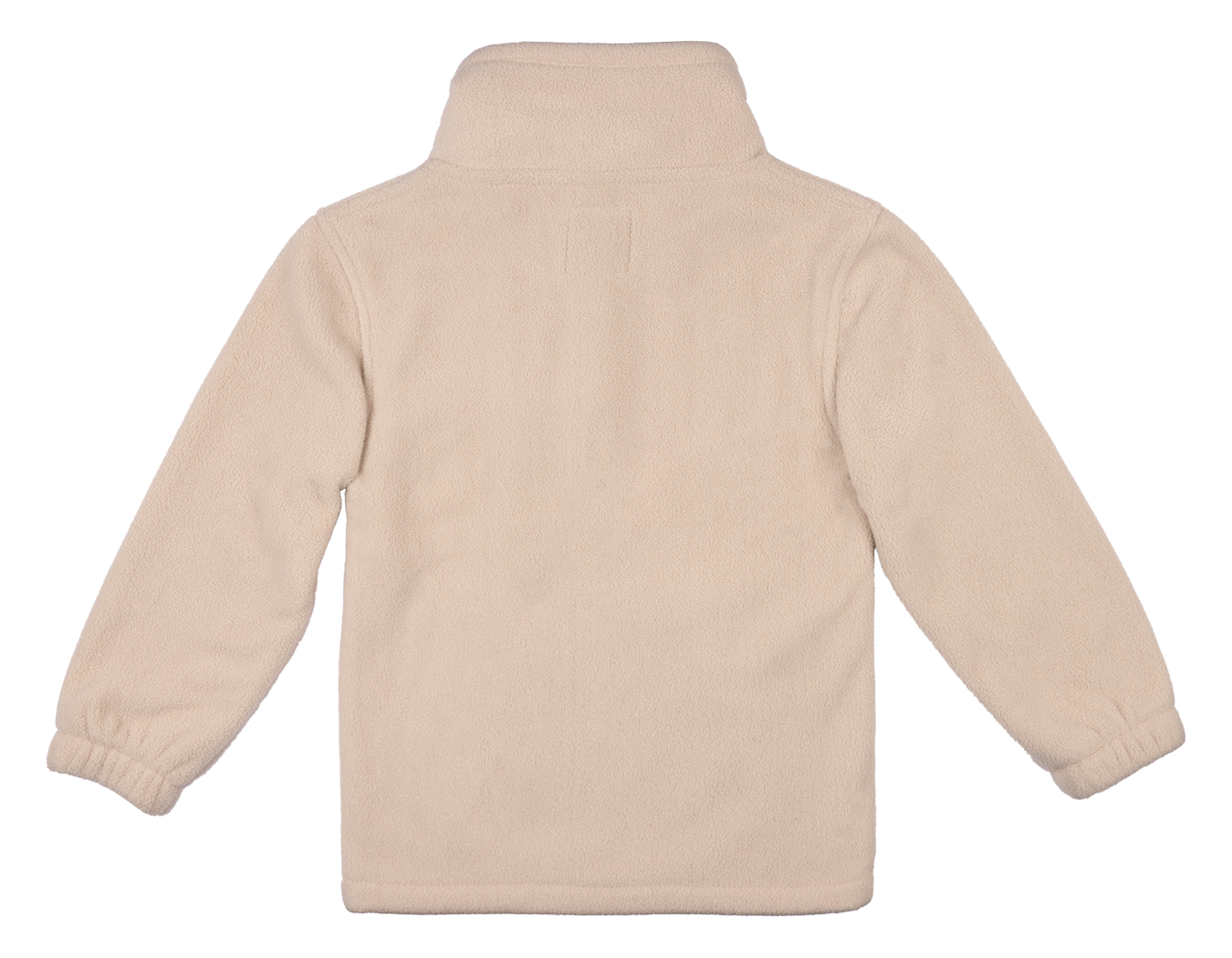 Soft beige fleece jacket with a high collar and elastic cuffs, perfect for keeping kids warm and stylish.