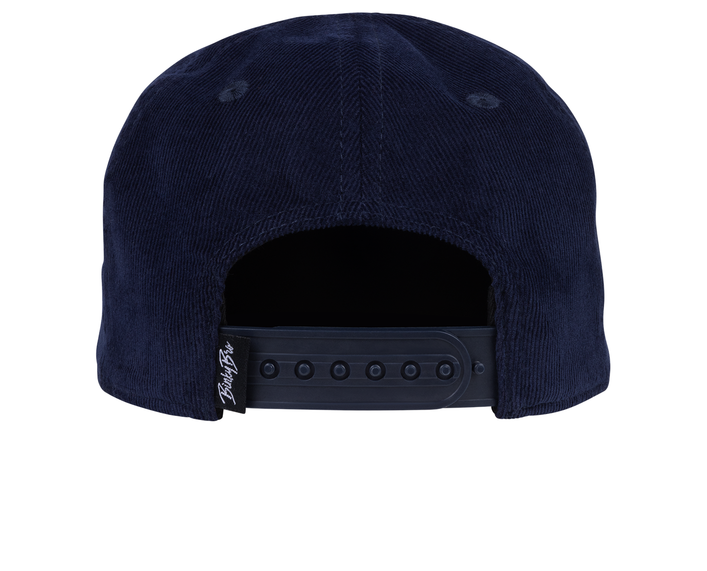 Navy corduroy snapback hat with an adjustable strap at the back, designed for stylish kids.