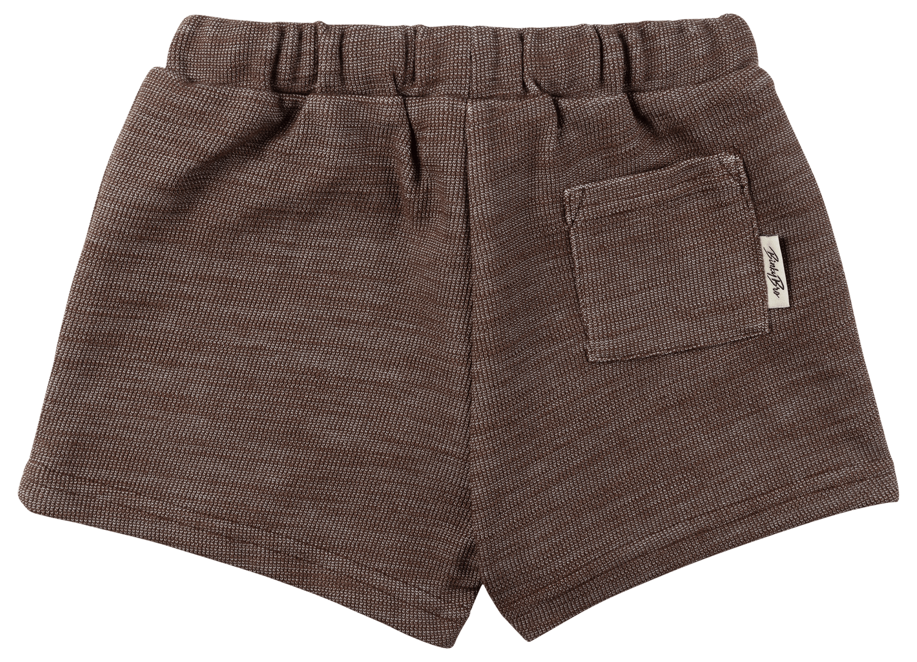 Brown toddler shorts with an elastic waistband and a back pocket, designed for a stylish and comfortable fit.