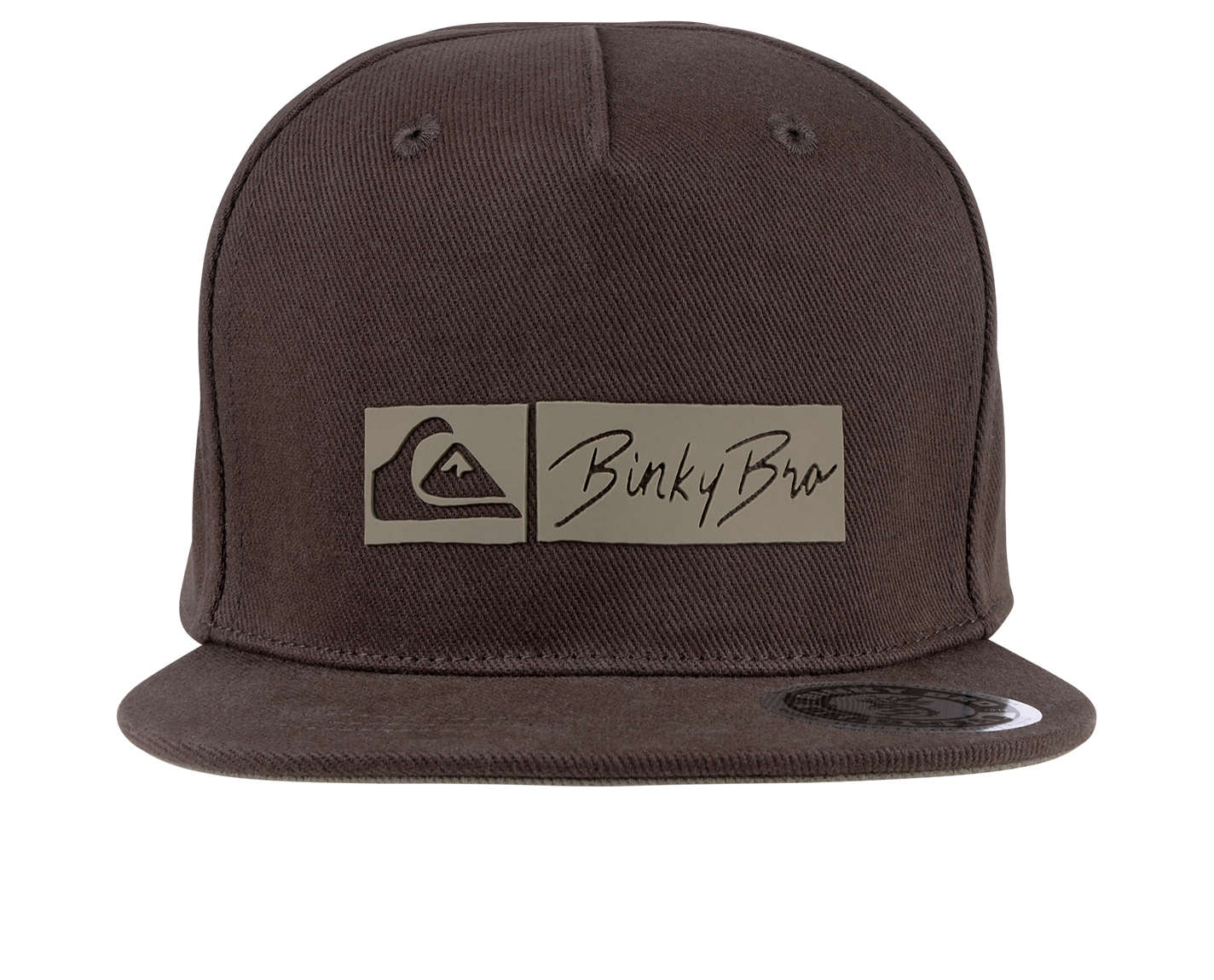 Brown snapback hat featuring a stylish BinkyBro logo and a sleek design, perfect for kids embracing a surf-snow-skate lifestyle.