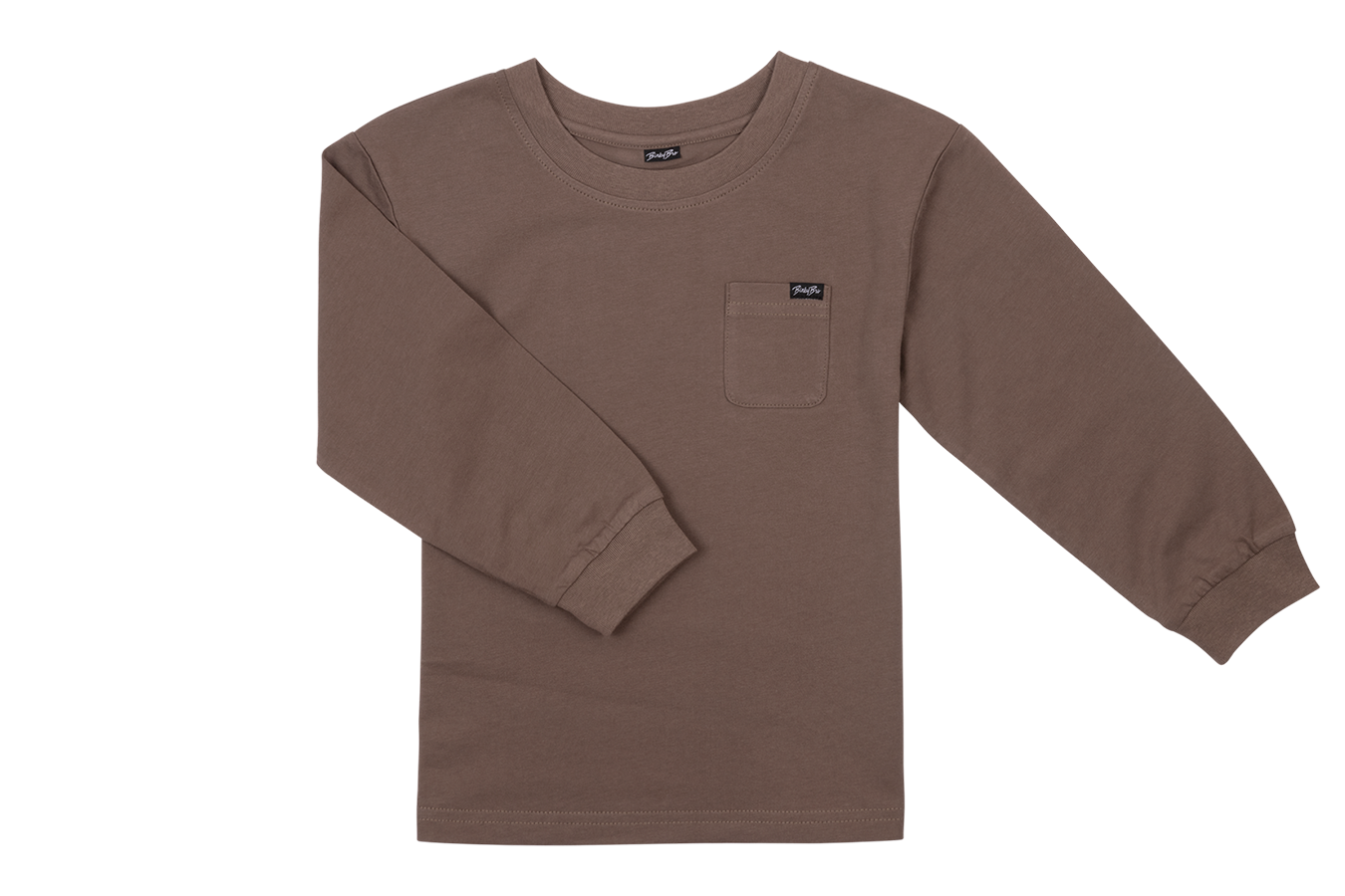 Brown long sleeve shirt featuring a pocket and a stylish, comfortable design for infants and toddlers.