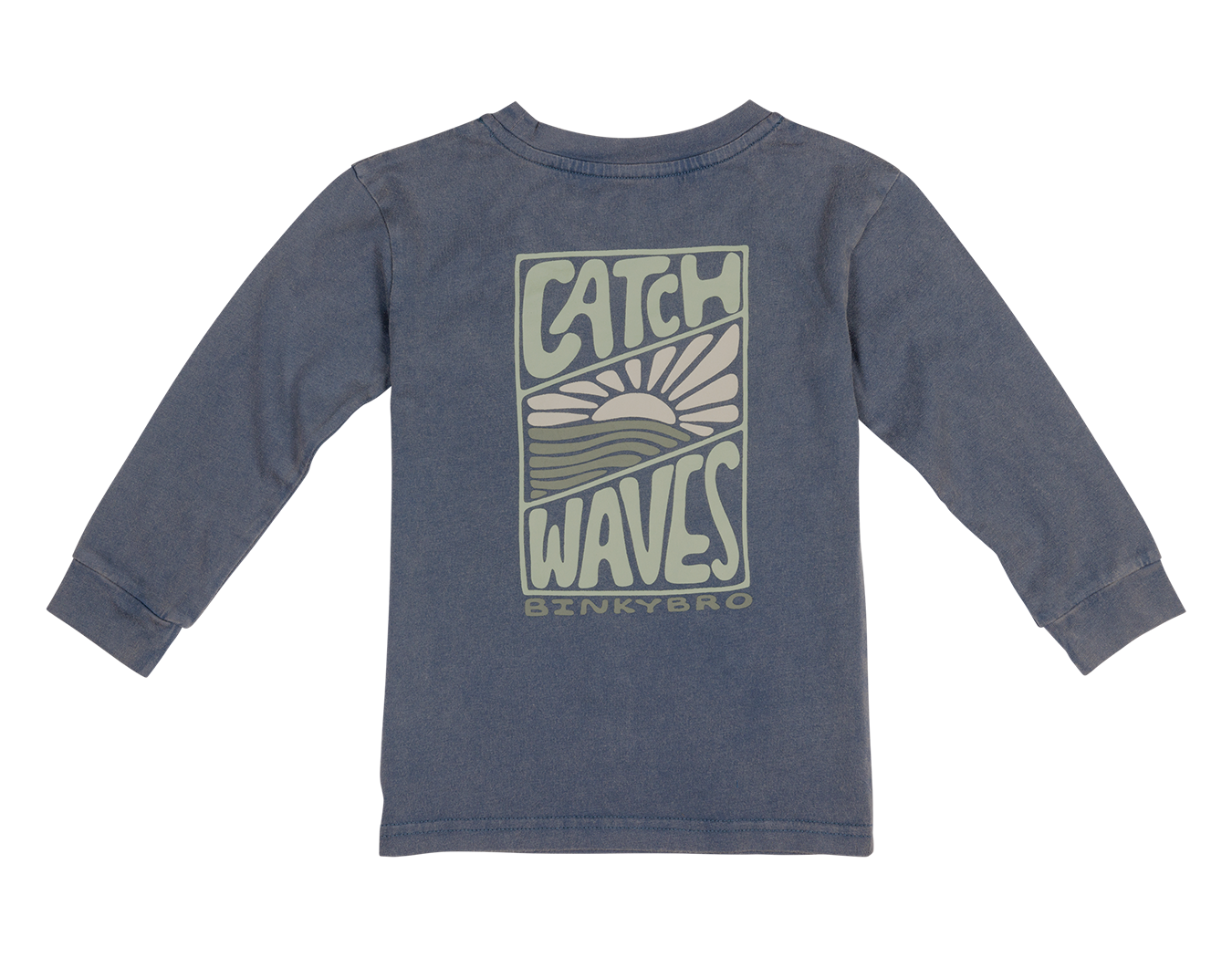 Light long sleeve shirt featuring a retro "Catch Waves" graphic in soft colors, perfect for stylish kids who love the surf lifestyle.