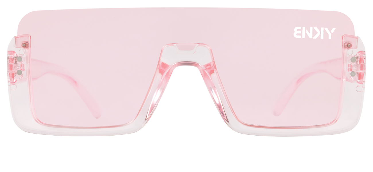 Stylish pink oversized sunglasses with a clear frame, perfect for adding a trendy touch to any outfit.