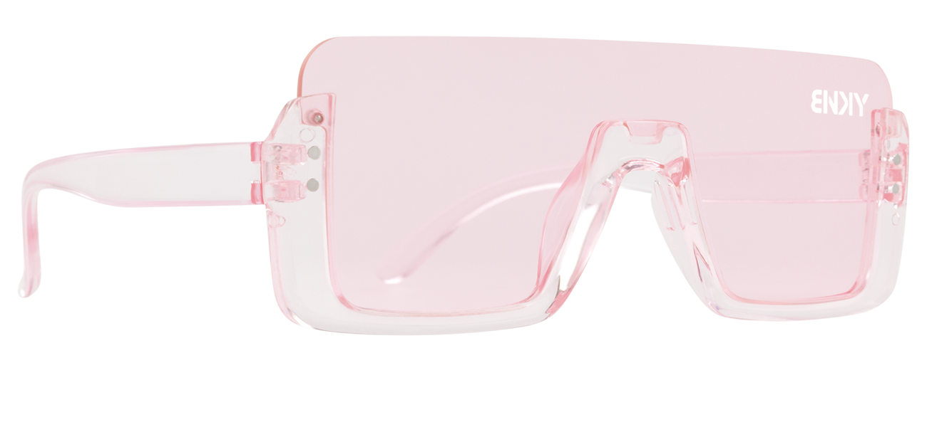 Stylish pink oversized sunglasses with a clear frame, perfect for a trendy look. Ideal for sunny days and outdoor activities.