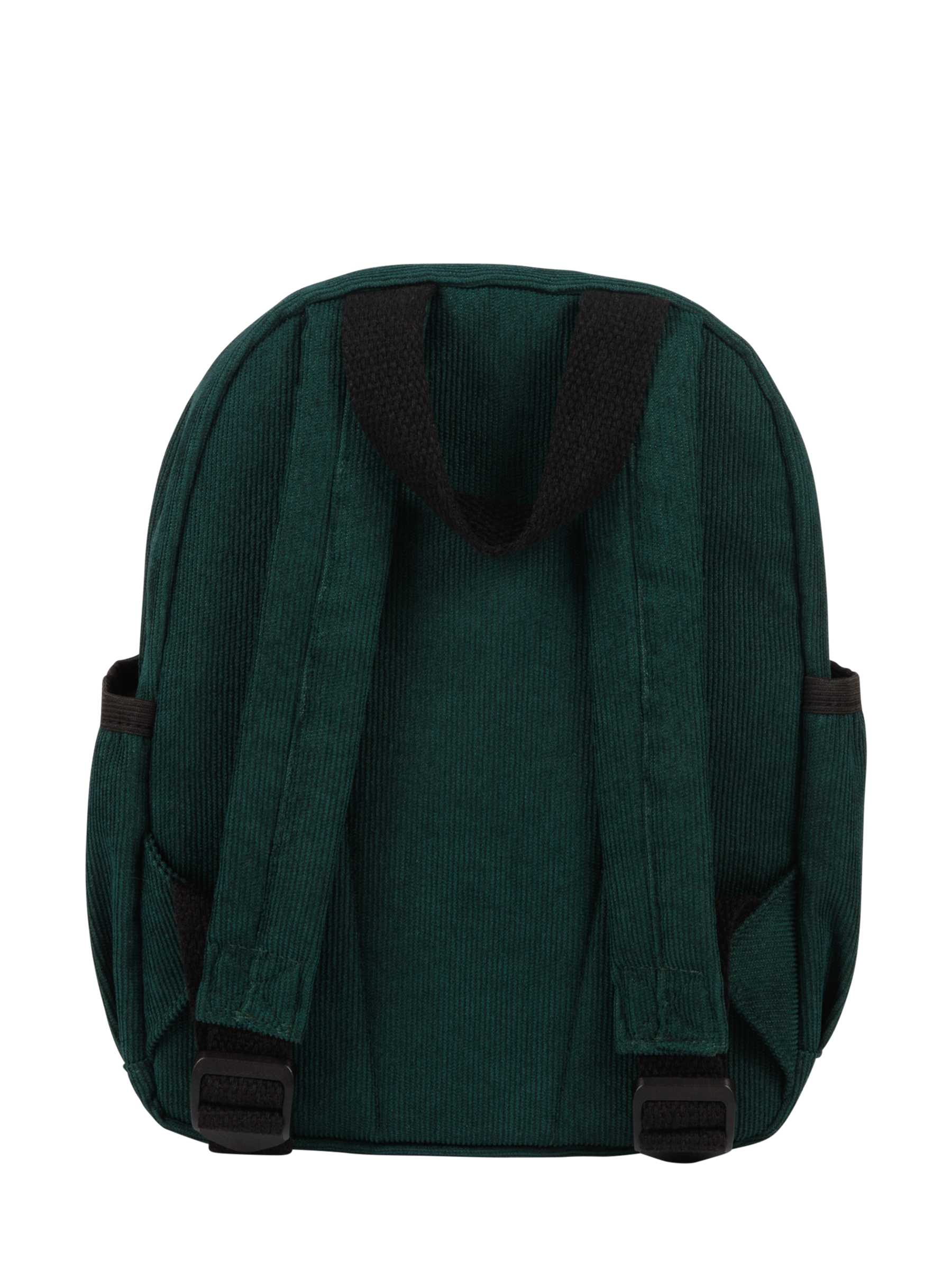 Stylish evergreen cord backpack with adjustable straps and side pockets, perfect for kids on the go.