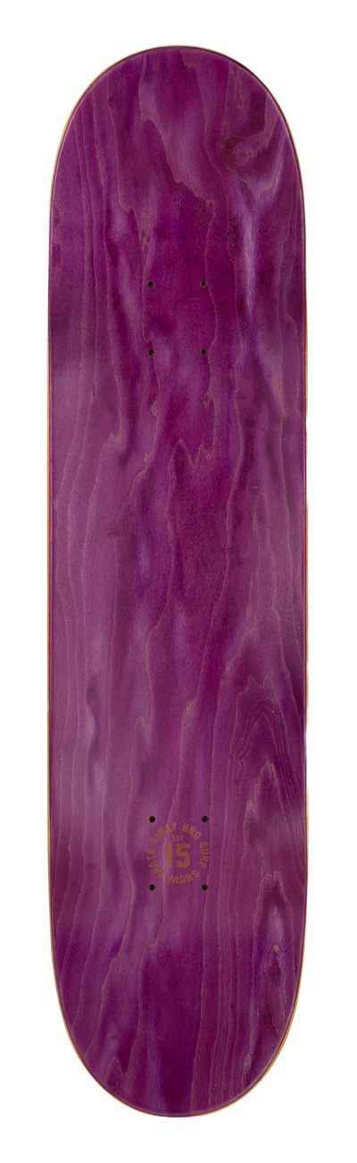 Purple wood skateboard deck with a smooth finish and subtle grain patterns, designed for stylish riding and tricks.