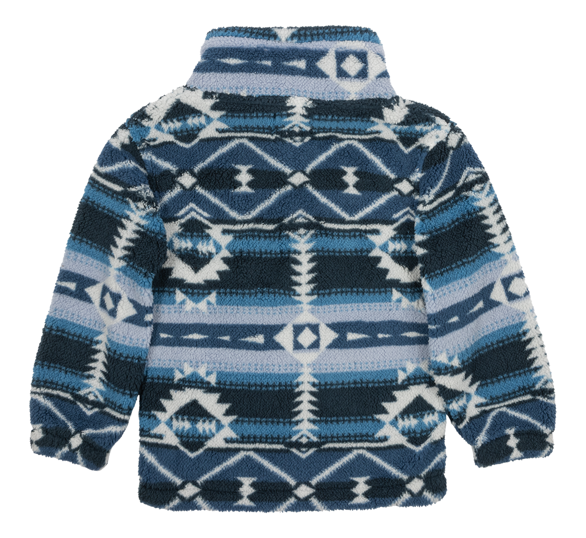 Cozy luxury fleece jacket featuring a blue and white geometric pattern, perfect for stylish warmth in cooler weather.