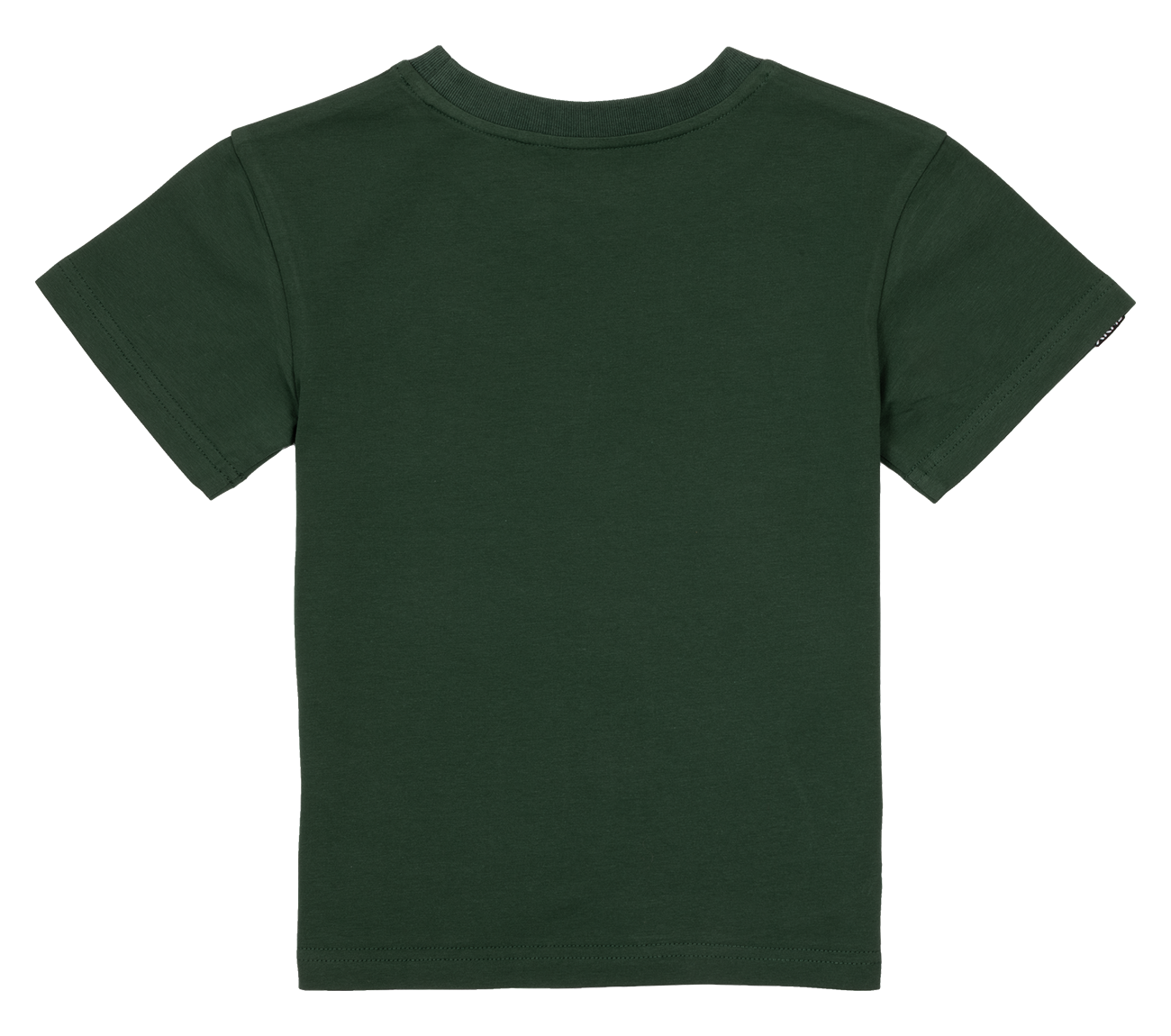 Back view of a green children's t-shirt, featuring a simple and stylish design for trendy young wearers.