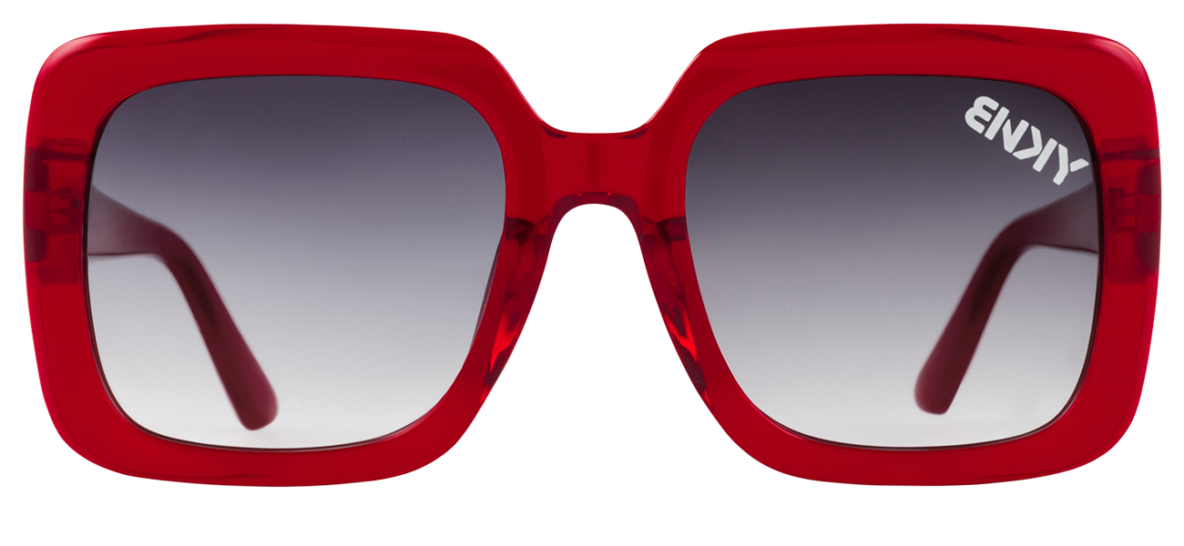 Bold red oversized sunglasses with gradient lenses, featuring a stylish square frame perfect for trendy summer looks.