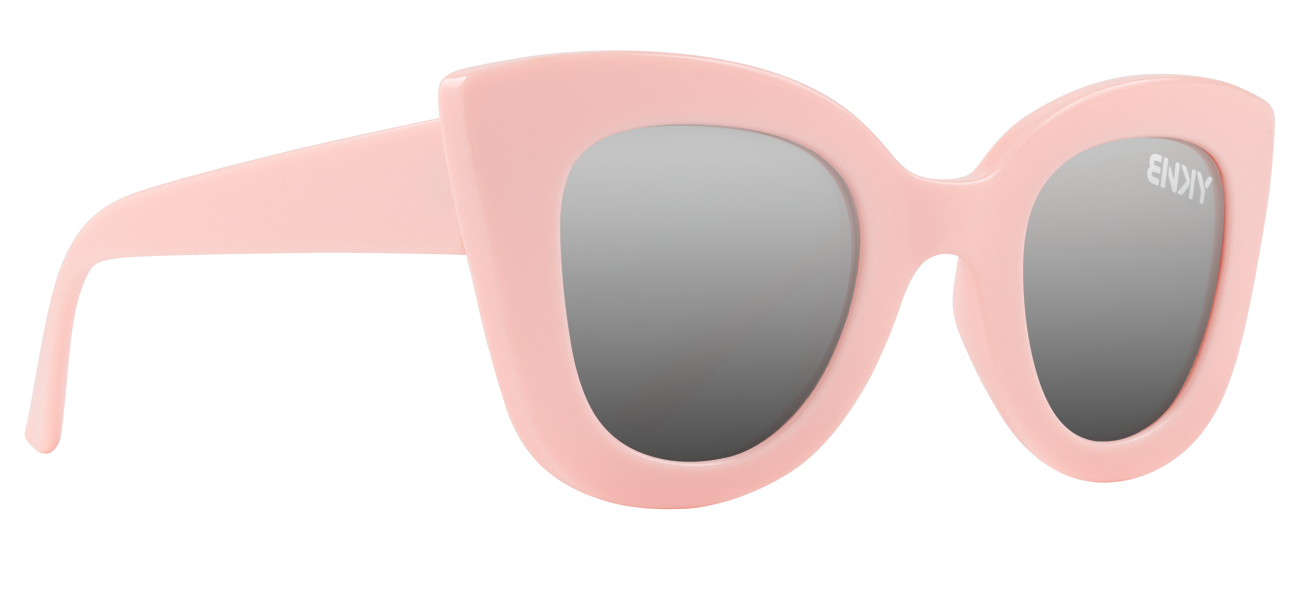 Stylish pink cat-eye sunglasses with gray lenses, perfect for adding a trendy touch to any outfit. Ideal for sunny days.