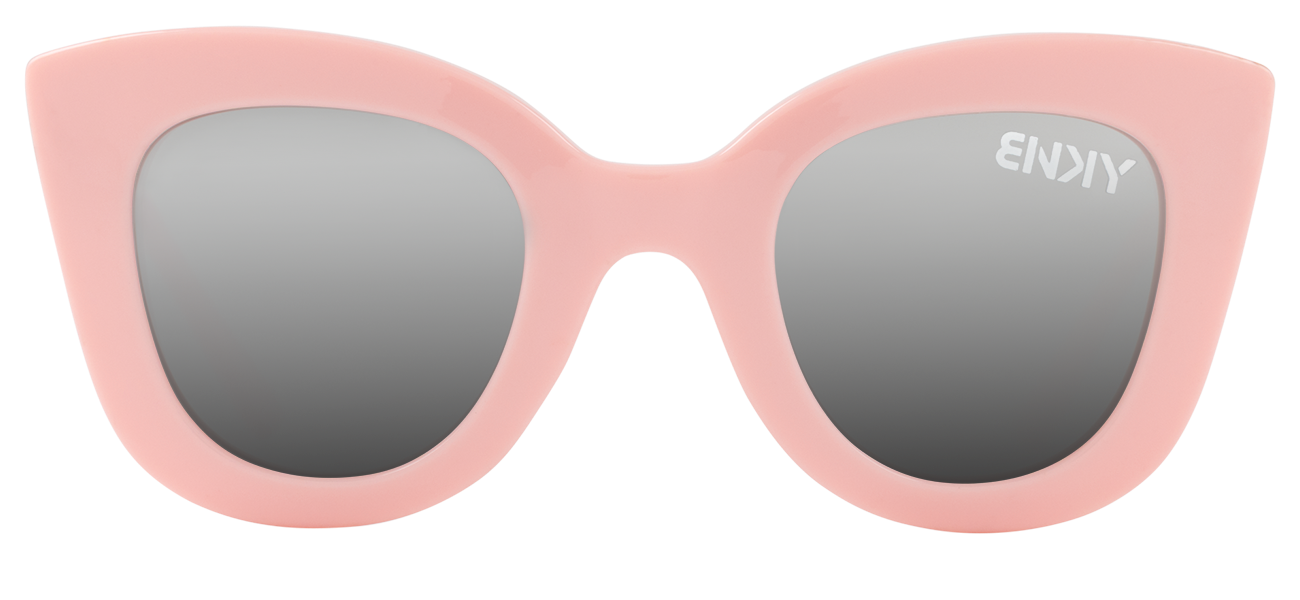 Stylish pink cat-eye sunglasses with gray lenses, perfect for adding a trendy touch to any outfit. Ideal for kids.