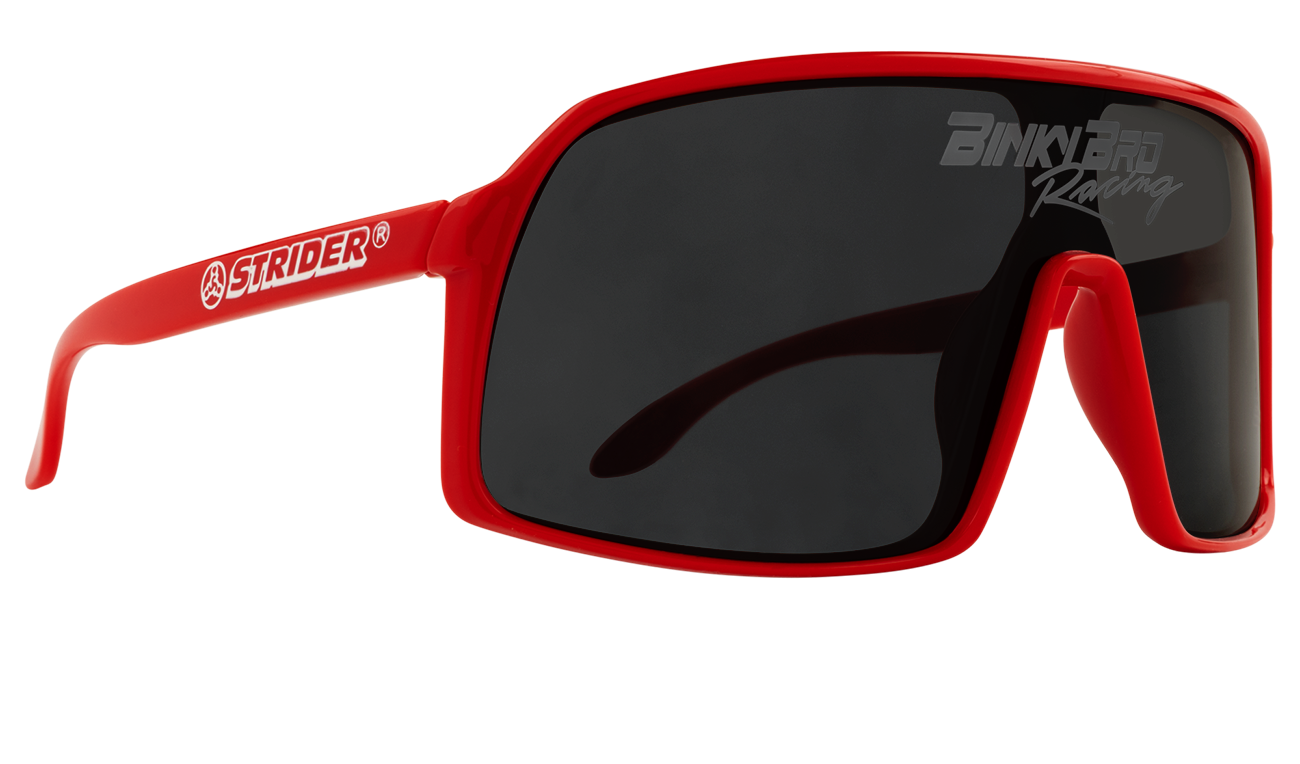 Stylish crimson sunglasses with a bold frame and dark lenses, designed for a sporty look and optimal sun protection.