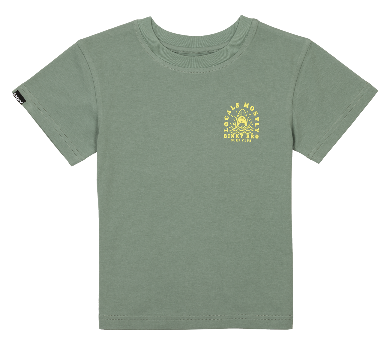 Light green t-shirt for kids featuring a yellow graphic with the text "Oceans Possible" by BinkyBro. Perfect for active youth.