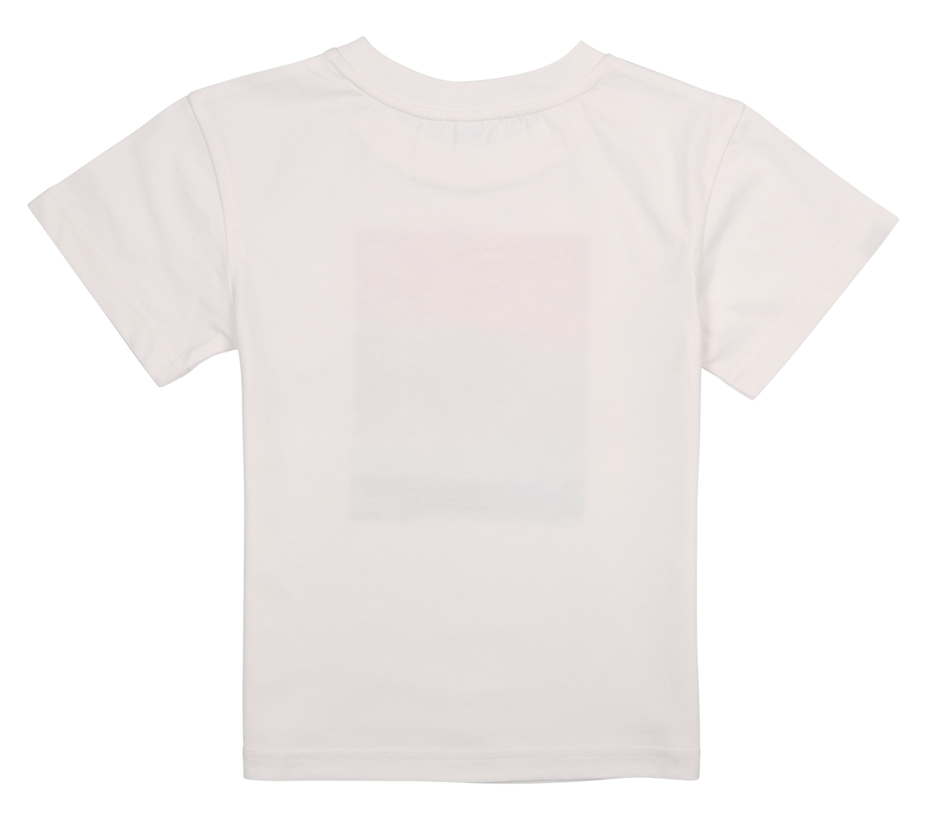 White youth t-shirt featuring a subtle gradient design on the back, perfect for stylish everyday wear.