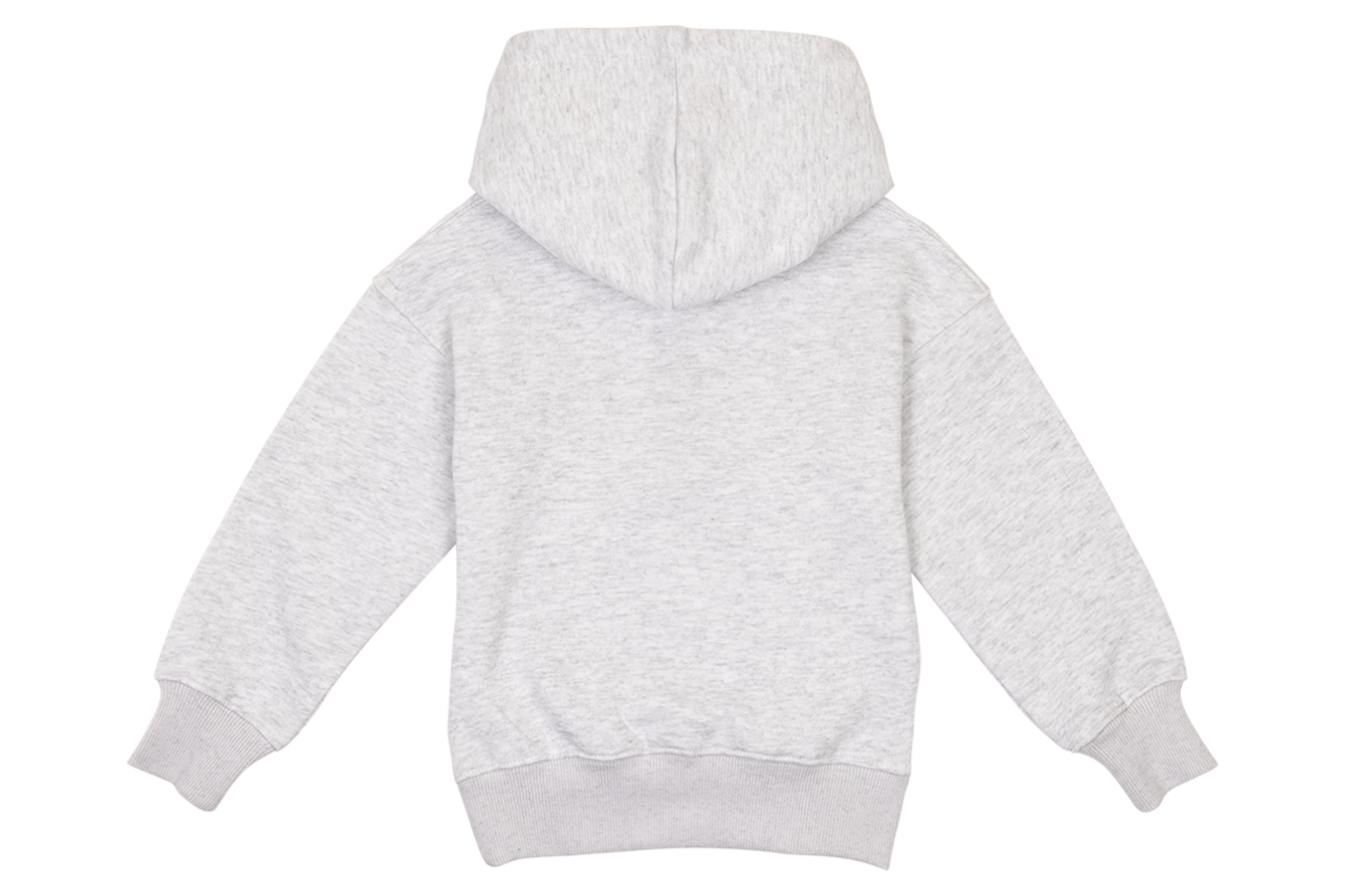 Gray hoodie for kids featuring a classic design with a cozy hood and ribbed cuffs, perfect for casual wear.
