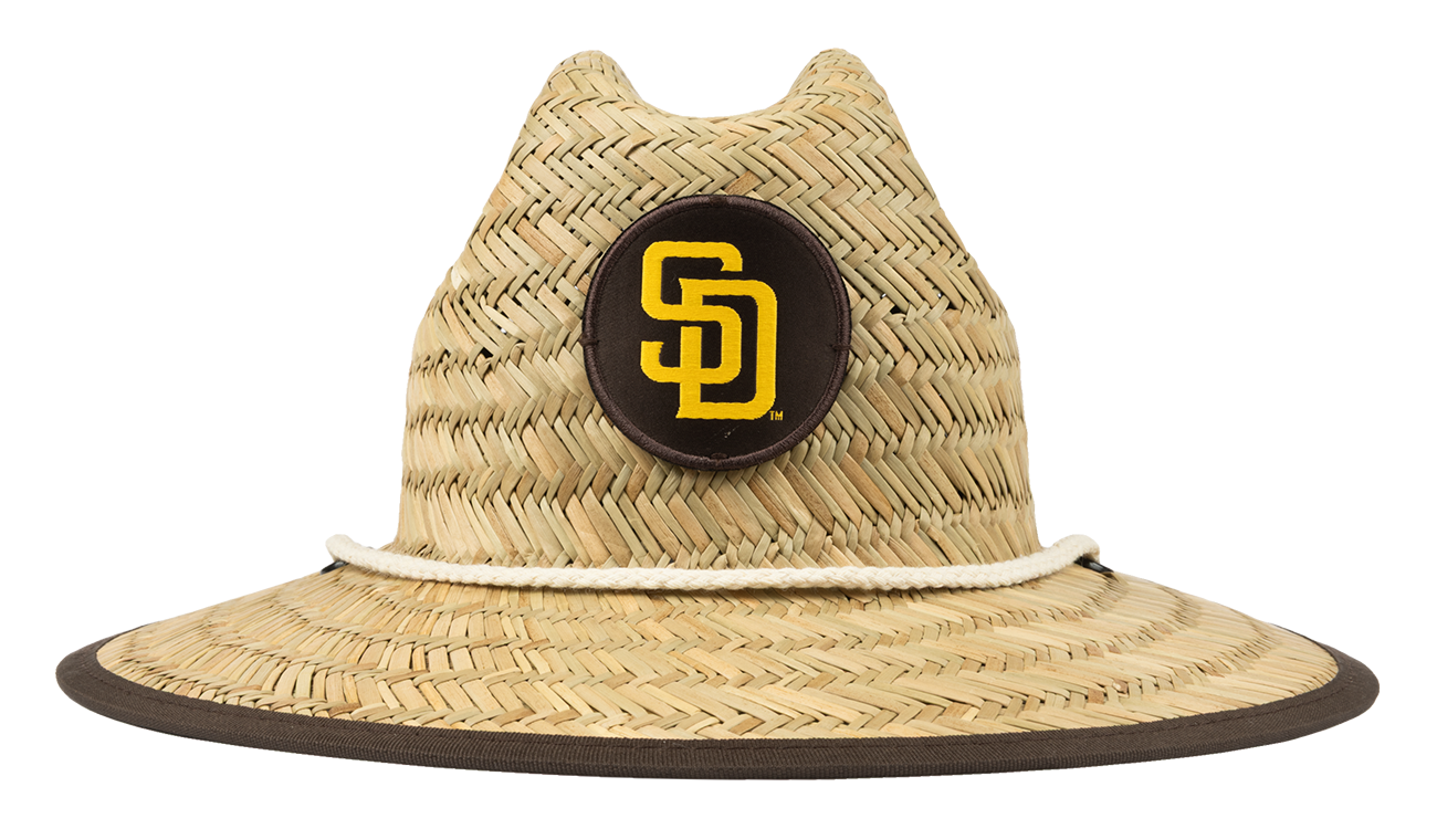 BinkyBro x Padres Barney Patrol straw hat featuring a San Diego Padres logo and a stylish wide brim.