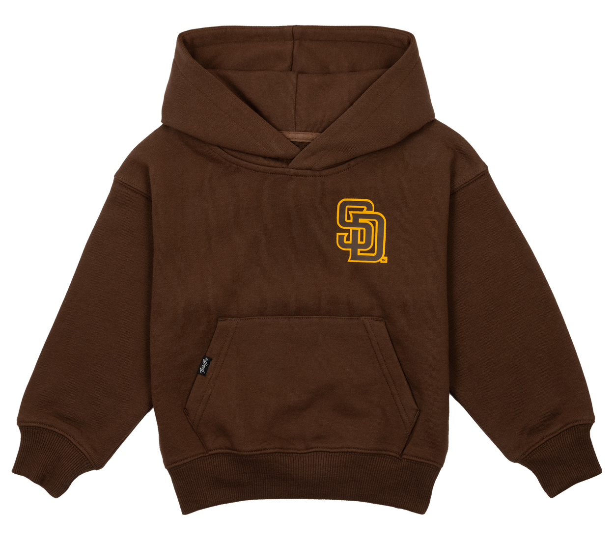 Brown Padres Friar hoodie featuring a front pocket and San Diego Padres logo, perfect for kids' casual wear.