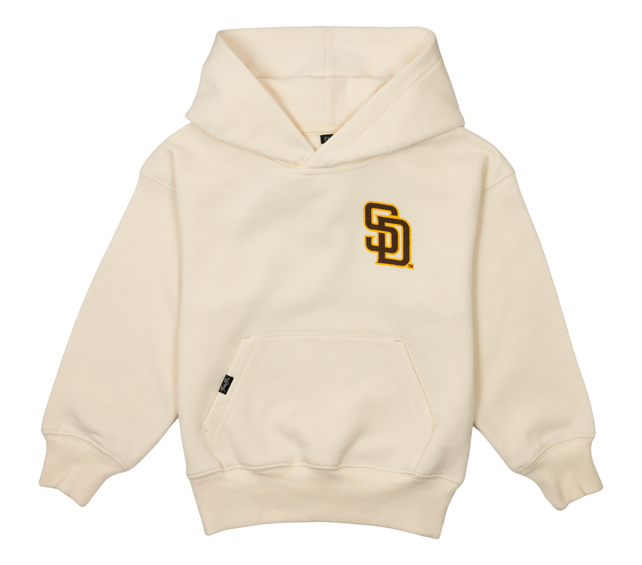 Cream-colored hoodie featuring the San Diego Padres logo on the chest, designed for infants and toddlers.
