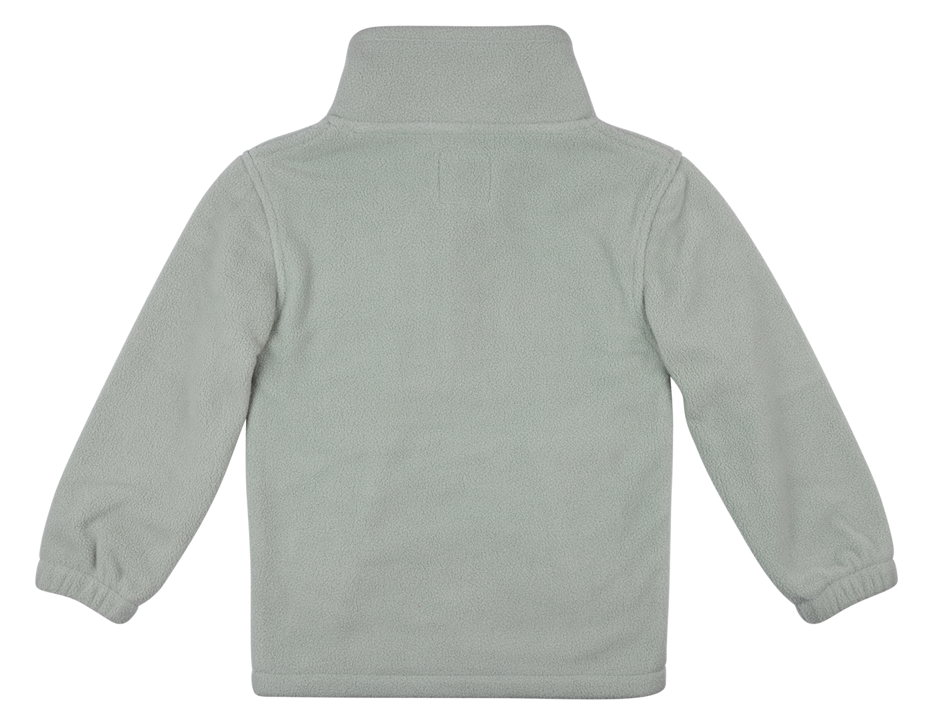 Soft pistachio green fleece pullover with a high collar and elastic cuffs, designed for comfort and warmth.