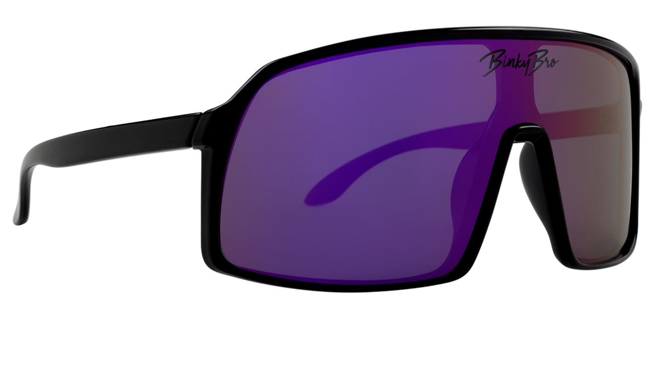 Stylish Monteverde sunglasses in purple with a sleek black frame, perfect for kids embracing a surf-snow-skate lifestyle.
