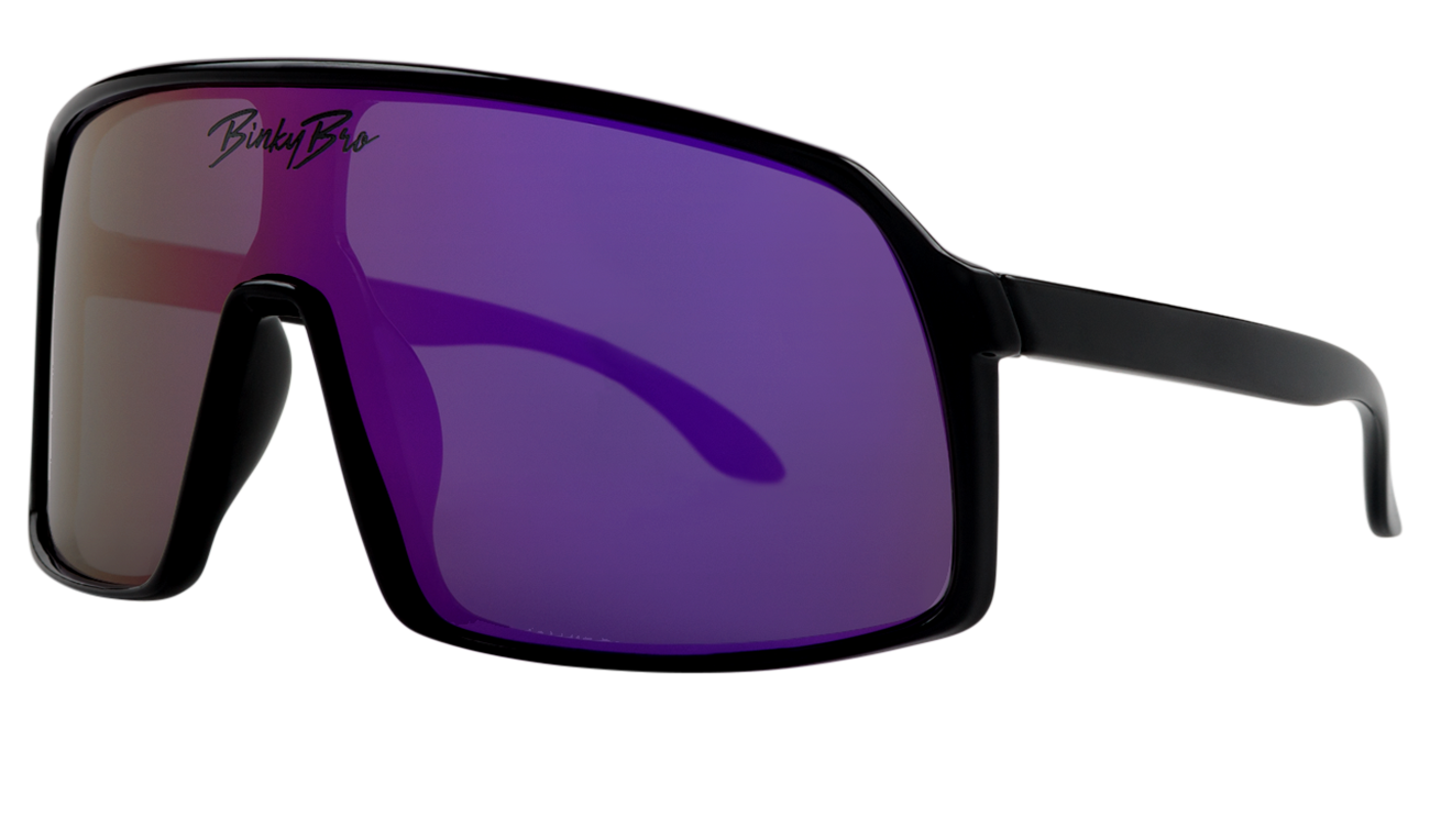 Stylish Monteverde sunglasses in purple with a sleek black frame, perfect for kids' outdoor adventures.