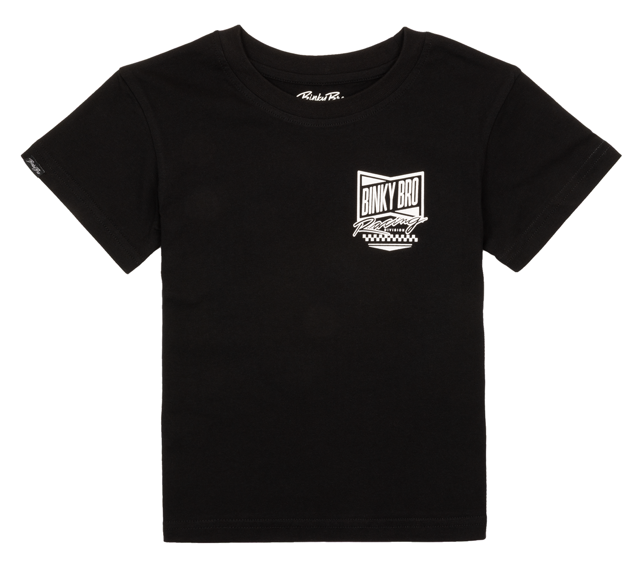 Black Racing Division t-shirt featuring a bold Binky Bro logo, designed for stylish kids who love adventure.