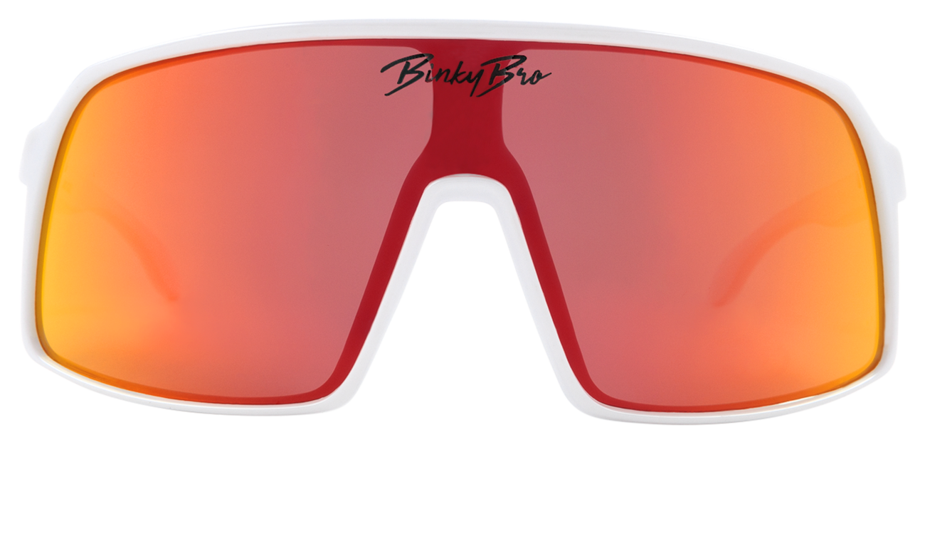 Stylish Monteverde Cardinal sunglasses with a bold red lens and white frame, perfect for active kids.
