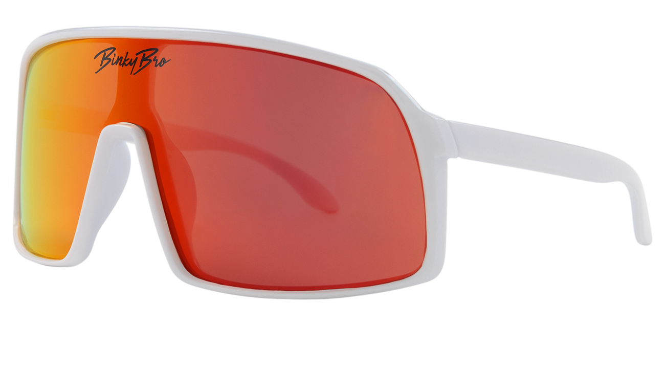 Stylish Monteverde Cardinal sunglasses with a white frame and vibrant red mirrored lenses, perfect for outdoor adventures.