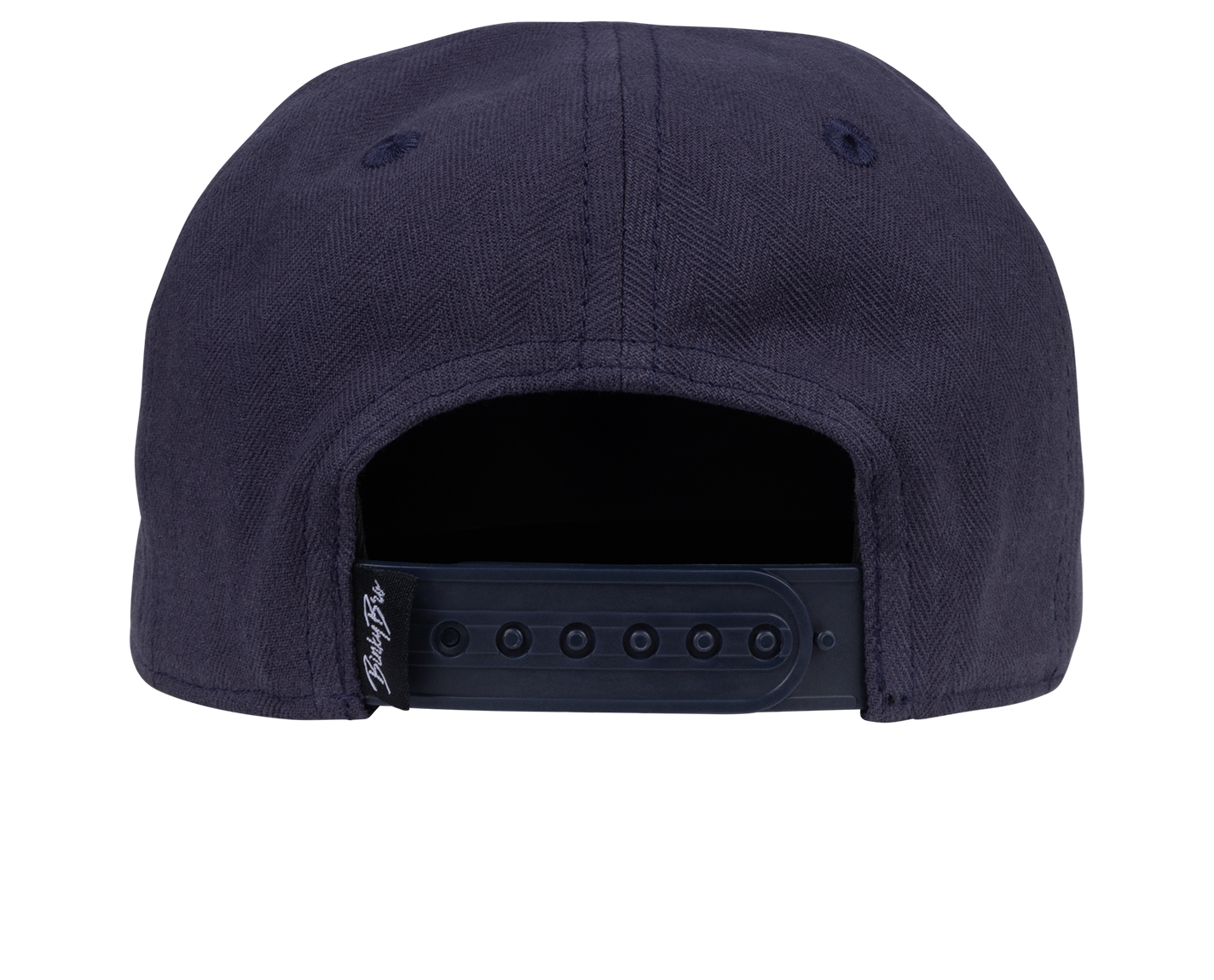 Back view of a navy Shreddy Snapback hat featuring a flat brim and adjustable strap, designed for kids' stylish wear.