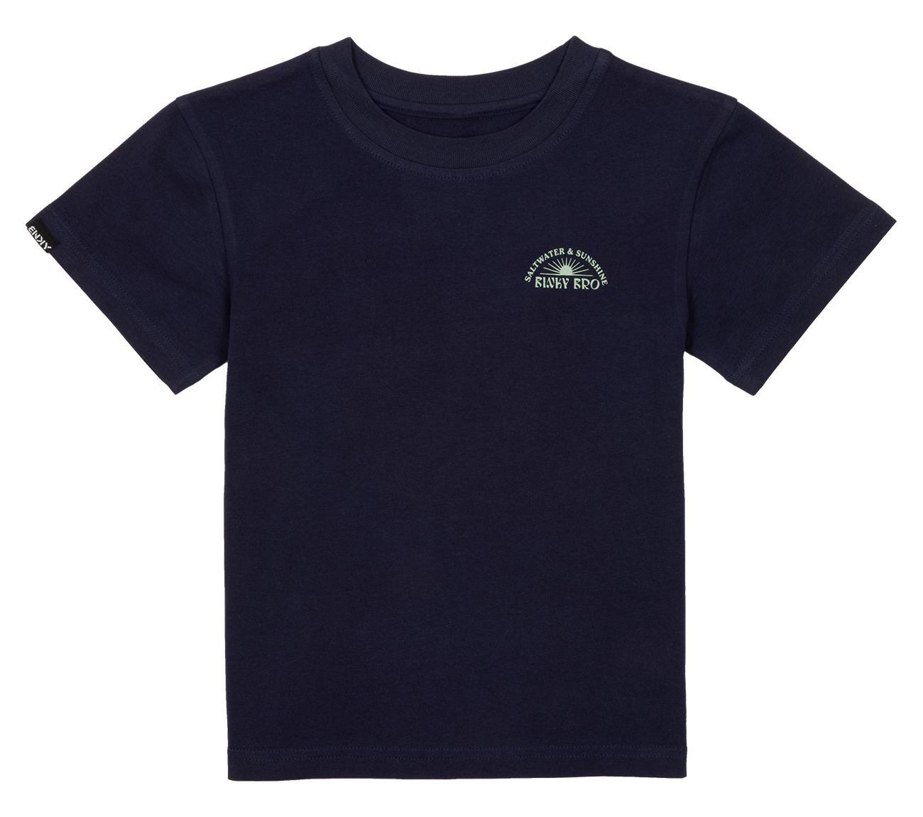 Navy blue short-sleeve t-shirt featuring a small logo on the chest, designed for infants and toddlers.