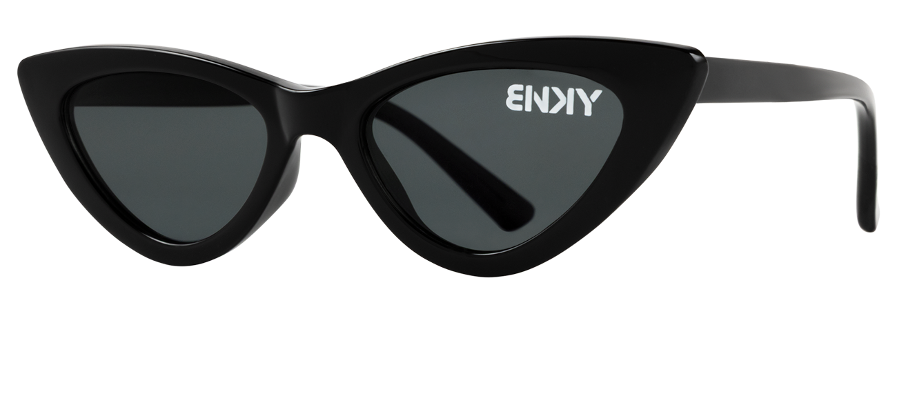 Stylish black cat-eye sunglasses with dark lenses, perfect for adding a chic touch to any outfit. Ideal for fashion-forward individuals.