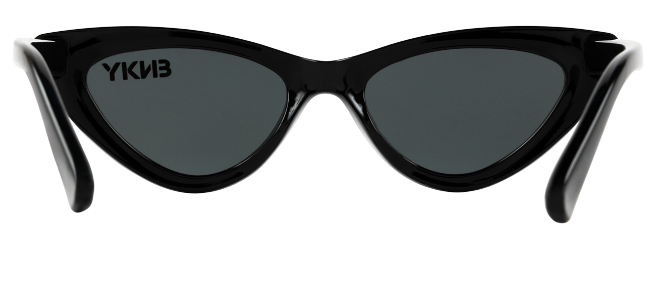 Stylish black cat-eye sunglasses with dark lenses, perfect for a trendy look. Ideal for sun protection and fashion.