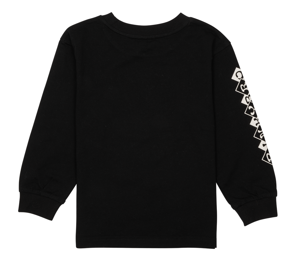 Black long-sleeve shirt featuring a bold tiger stripe design along one sleeve, perfect for stylish kids.